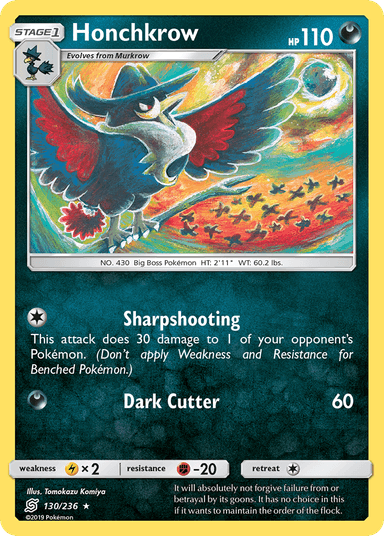 Carta Honchkrow 130/236 do set Unified Minds — Pokémon TCG | Bynx
