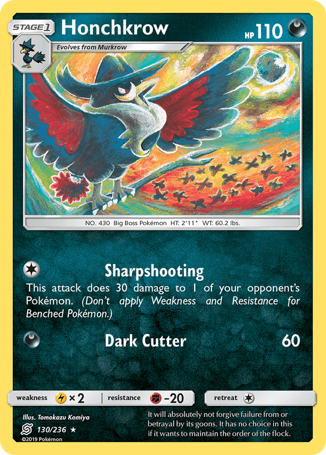 Carta Honchkrow 130/236 do set Unified Minds — Pokémon TCG | Bynx