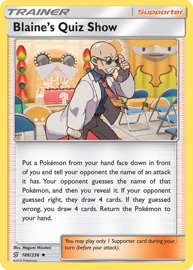 Carta Blaine's Quiz Show 186/236 do set Unified Minds — Pokémon TCG | Bynx