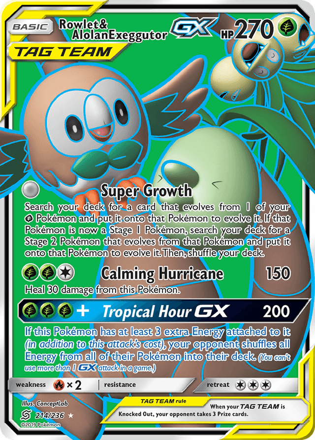 Carta Rowlet & Alolan Exeggutor-GX 214/236 do set Unified Minds — Pokémon TCG | Bynx