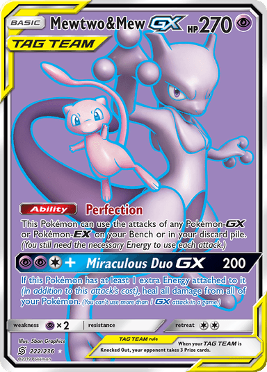 Carta Mewtwo & Mew-GX 222/236 do set Unified Minds — Pokémon TCG | Bynx