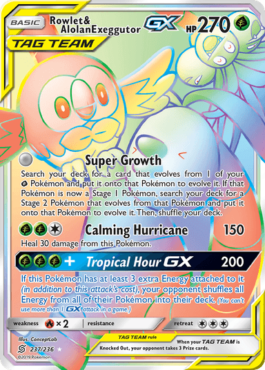 Carta Rowlet & Alolan Exeggutor-GX 237/236 do set Unified Minds — Pokémon TCG | Bynx