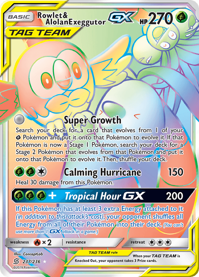 Carta Rowlet & Alolan Exeggutor-GX 237/236 do set Unified Minds — Pokémon TCG | Bynx