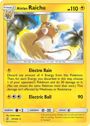 Carta Alolan Raichu 57/236 do set Unified Minds — Pokémon TCG | Bynx