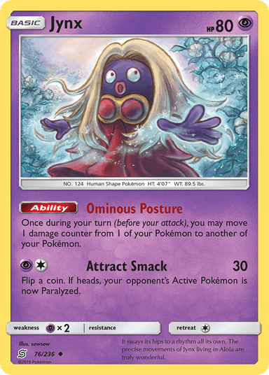 Carta Jynx 76/236 do set Unified Minds — Pokémon TCG | Bynx
