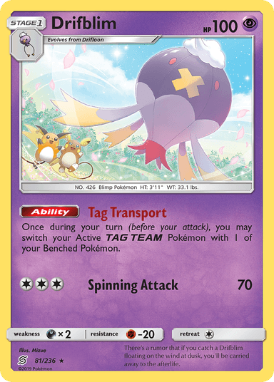 Carta Drifblim 81/236 do set Unified Minds — Pokémon TCG | Bynx