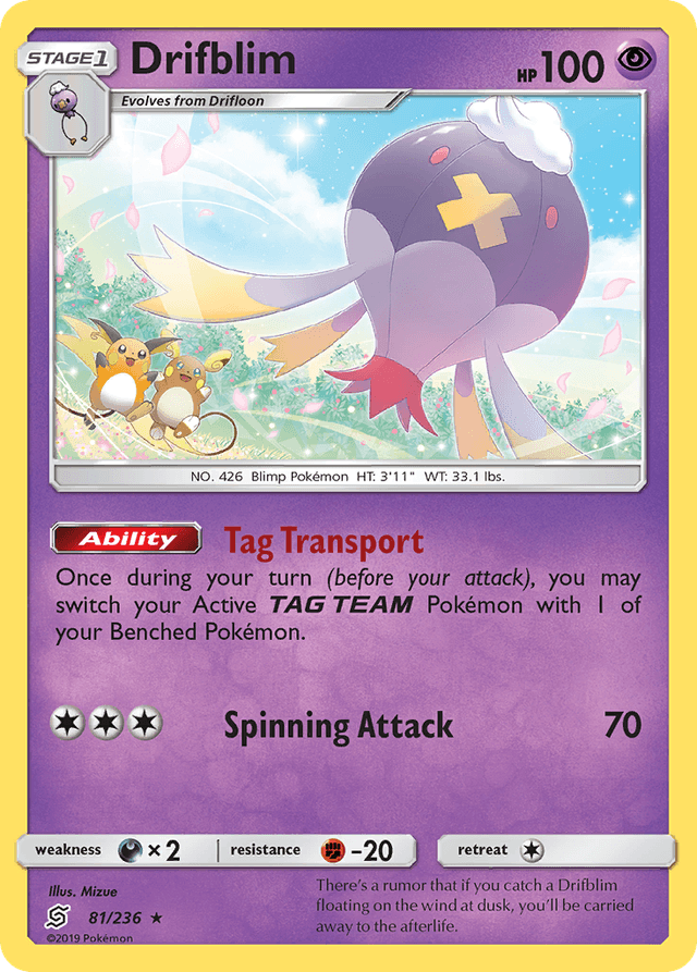 Carta Drifblim 81/236 do set Unified Minds — Pokémon TCG | Bynx