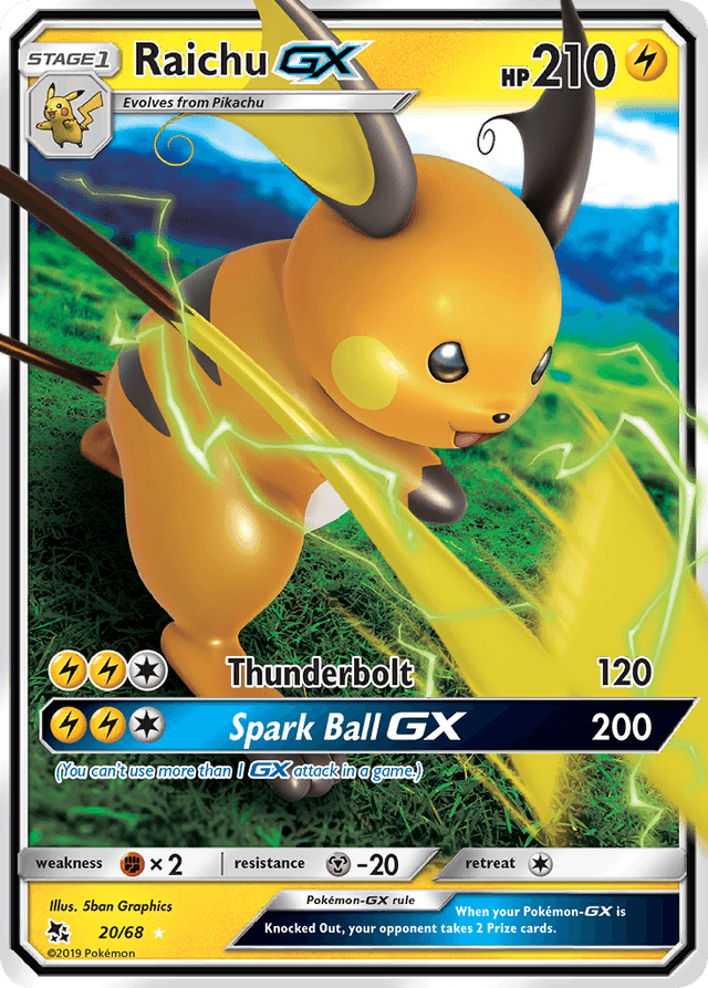 Carta Raichu-GX 20/68 do set Hidden Fates — Pokémon TCG | Bynx