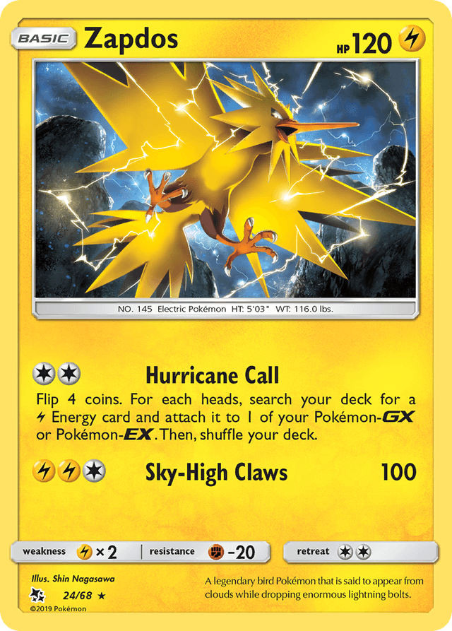 Carta Zapdos 24/68 do set Hidden Fates — Pokémon TCG | Bynx