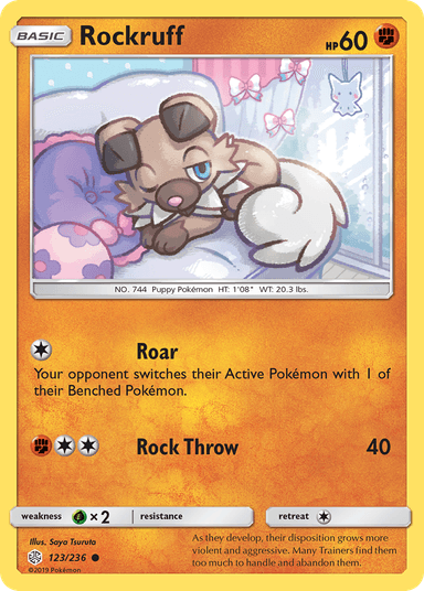 Carta Rockruff 123/236 do set Cosmic Eclipse — Pokémon TCG | Bynx
