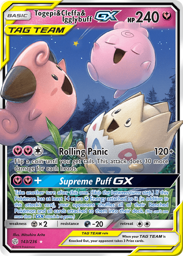 Carta Togepi & Cleffa & Igglybuff-GX 143/236 do set Cosmic Eclipse — Pokémon TCG | Bynx