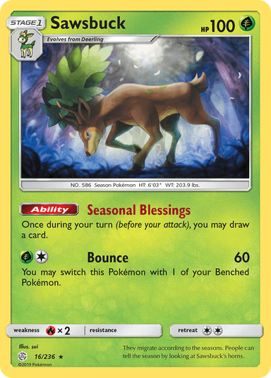 Carta Sawsbuck 16/236 do set Cosmic Eclipse — Pokémon TCG | Bynx