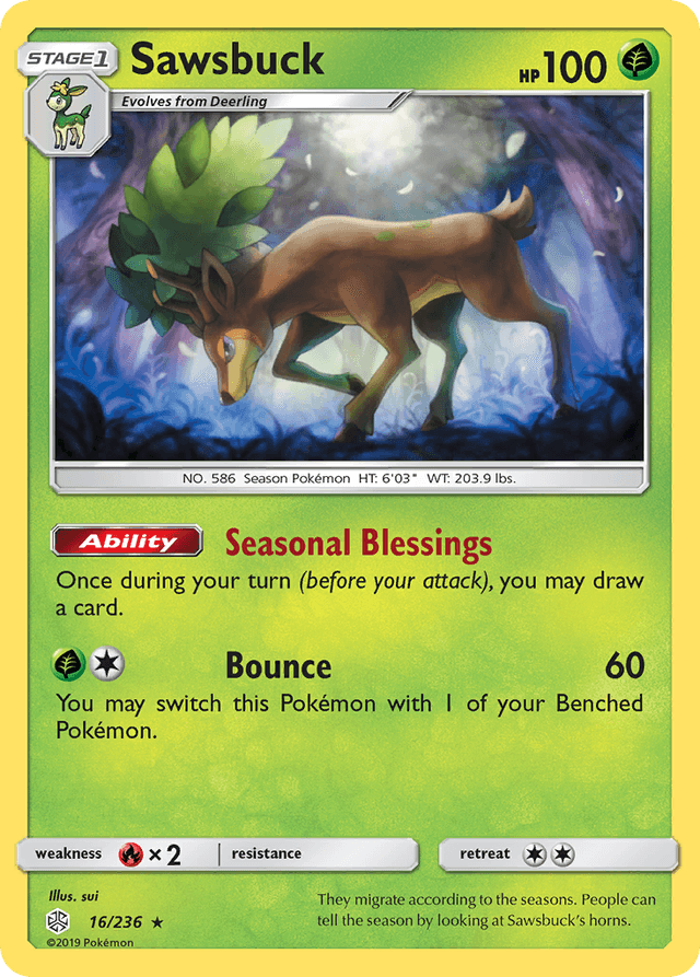 Carta Sawsbuck 16/236 do set Cosmic Eclipse — Pokémon TCG | Bynx