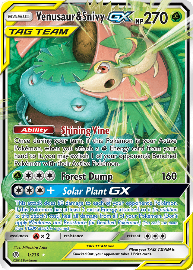 Carta Venusaur & Snivy-GX 1/236 do set Cosmic Eclipse — Pokémon TCG | Bynx