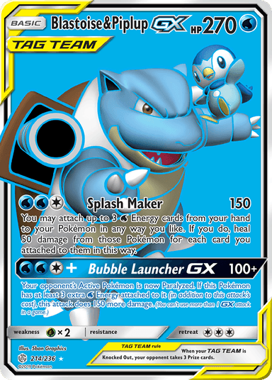 Carta Blastoise & Piplup-GX 214/236 do set Cosmic Eclipse — Pokémon TCG | Bynx