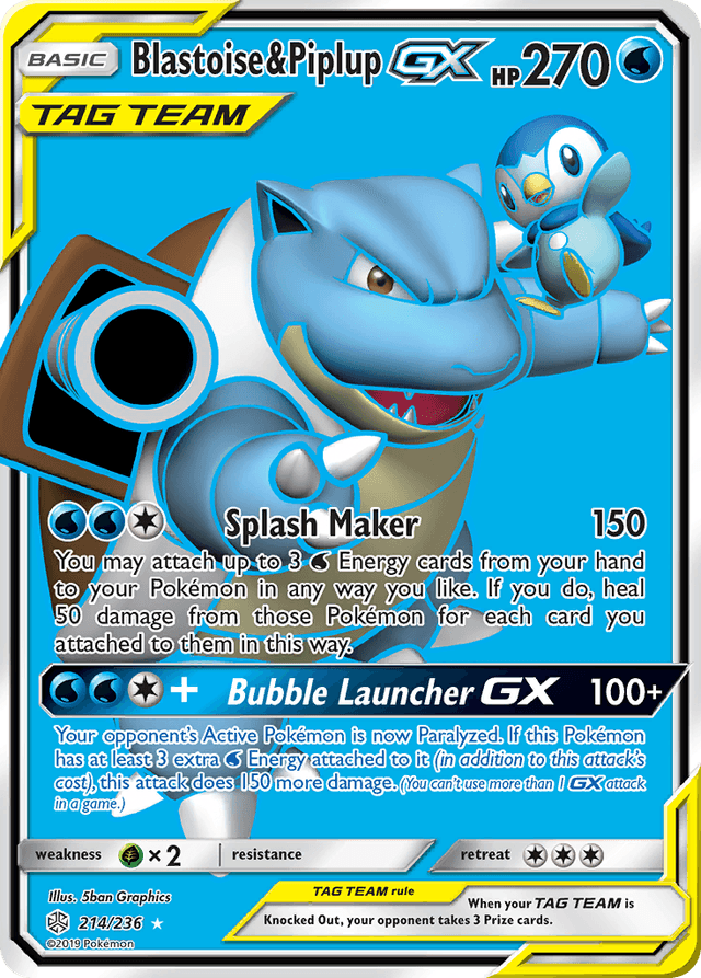 Carta Blastoise & Piplup-GX 214/236 do set Cosmic Eclipse — Pokémon TCG | Bynx