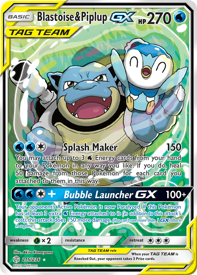 Carta Blastoise & Piplup-GX 215/236 do set Cosmic Eclipse — Pokémon TCG | Bynx