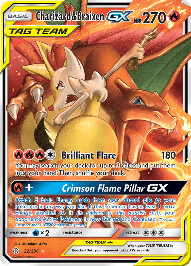 Carta Charizard & Braixen-GX 22/236 do set Cosmic Eclipse — Pokémon TCG | Bynx