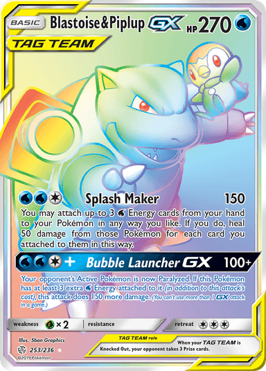 Carta Blastoise & Piplup-GX 253/236 do set Cosmic Eclipse — Pokémon TCG | Bynx