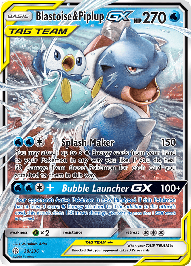 Carta Blastoise & Piplup-GX 38/236 do set Cosmic Eclipse — Pokémon TCG | Bynx