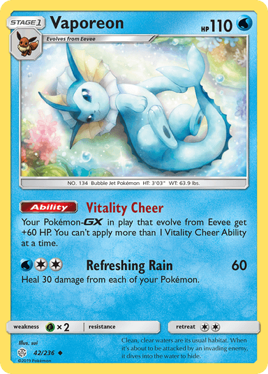 Carta Vaporeon 42/236 do set Cosmic Eclipse — Pokémon TCG | Bynx