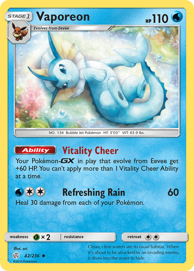 Carta Vaporeon 42/236 do set Cosmic Eclipse — Pokémon TCG | Bynx