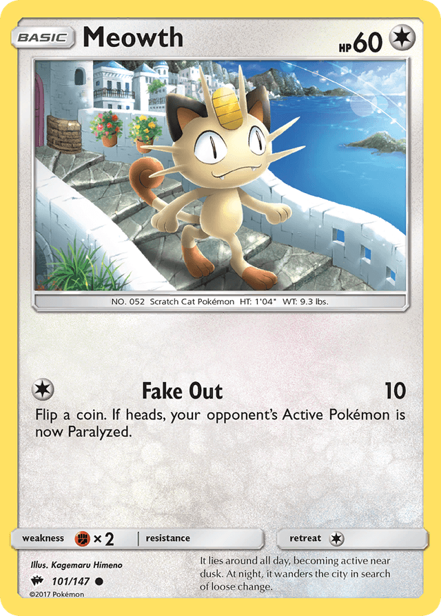 Carta Meowth 101/147 do set Burning Shadows — Pokémon TCG | Bynx