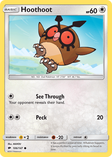 Carta Hoothoot 106/147 do set Burning Shadows — Pokémon TCG | Bynx