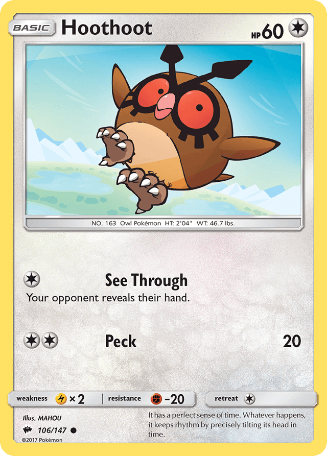 Carta Hoothoot 106/147 do set Burning Shadows — Pokémon TCG | Bynx