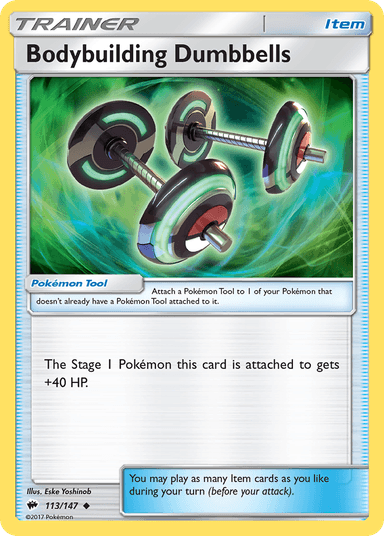 Carta Bodybuilding Dumbbells 113/147 do set Burning Shadows — Pokémon TCG | Bynx