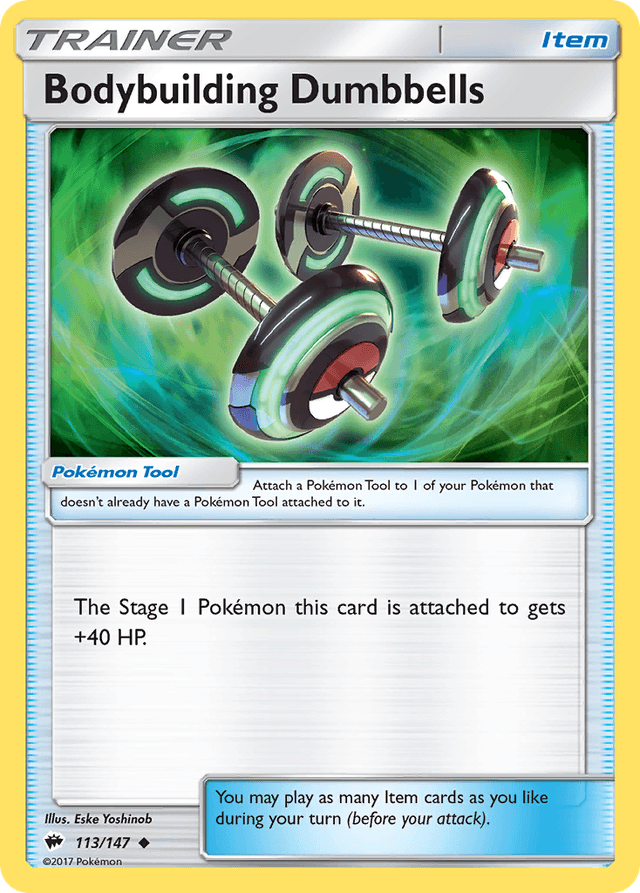 Carta Bodybuilding Dumbbells 113/147 do set Burning Shadows — Pokémon TCG | Bynx