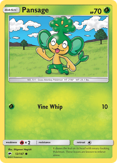 Carta Pansage 12/147 do set Burning Shadows — Pokémon TCG | Bynx