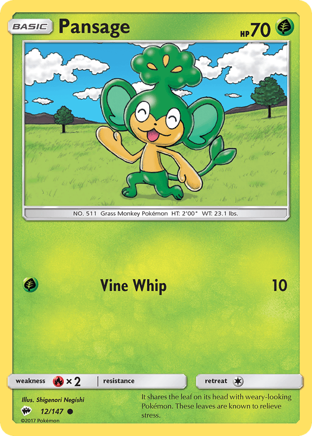 Carta Pansage 12/147 do set Burning Shadows — Pokémon TCG | Bynx