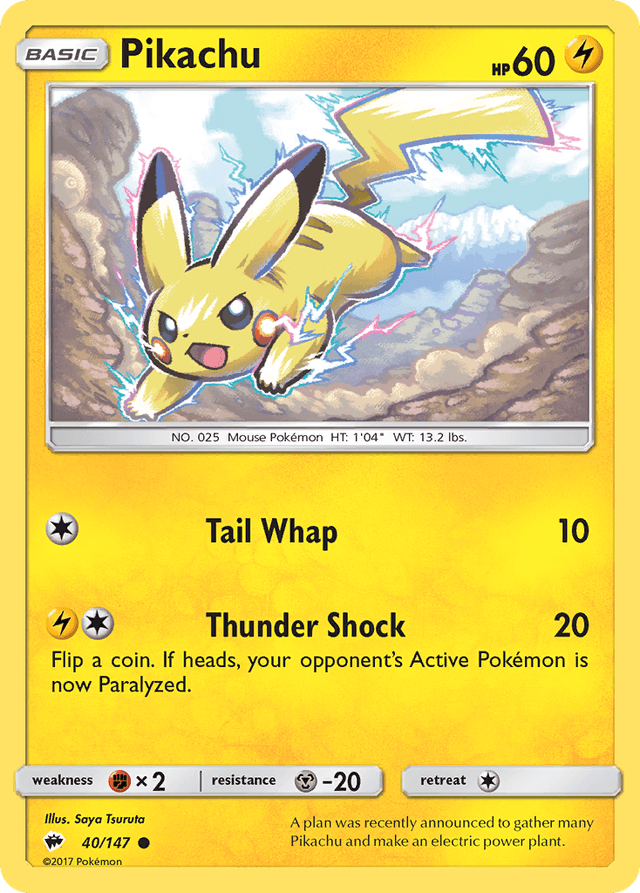 Carta Pikachu 40/147 do set Burning Shadows — Pokémon TCG | Bynx
