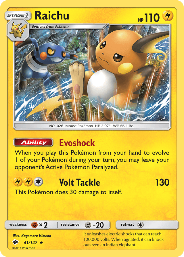 Carta Raichu 41/147 do set Burning Shadows — Pokémon TCG | Bynx