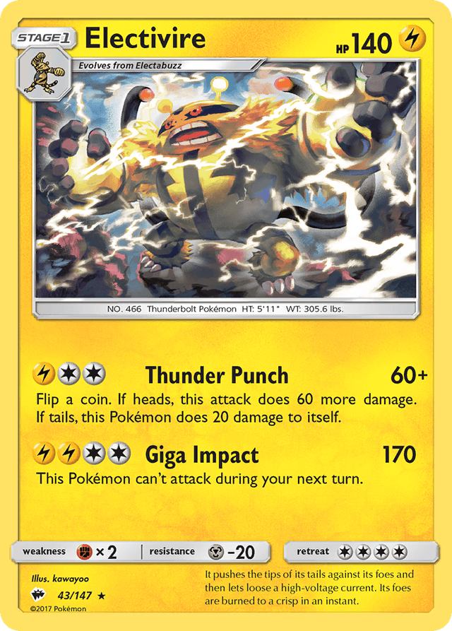 Carta Electivire 43/147 do set Burning Shadows — Pokémon TCG | Bynx