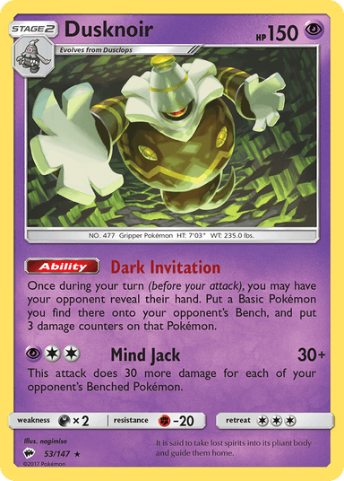 Carta Dusknoir 53/147 do set Burning Shadows — Pokémon TCG | Bynx