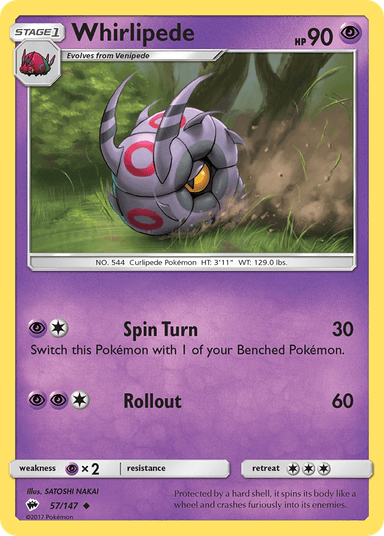 Carta Whirlipede 57/147 do set Burning Shadows — Pokémon TCG | Bynx