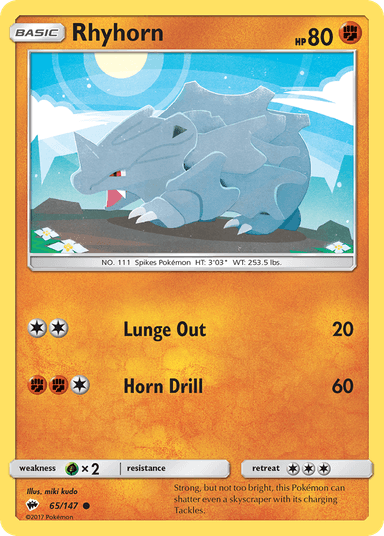 Carta Rhyhorn 65/147 do set Burning Shadows — Pokémon TCG | Bynx
