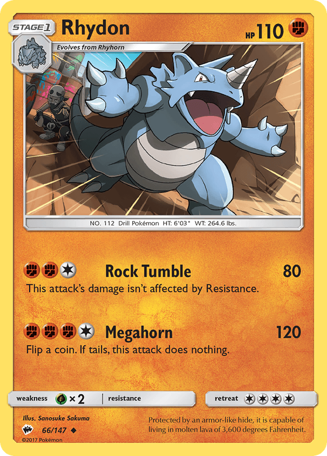 Carta Rhydon 66/147 do set Burning Shadows — Pokémon TCG | Bynx