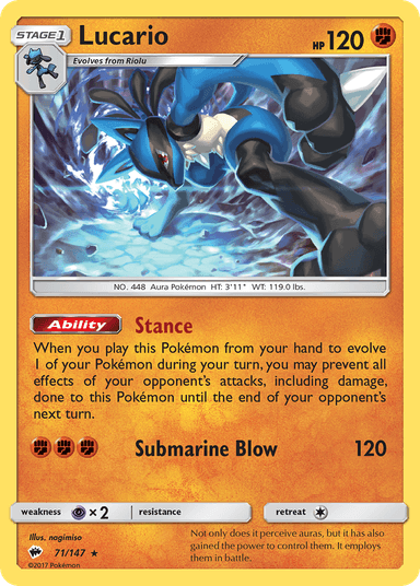 Carta Lucario 71/147 do set Burning Shadows — Pokémon TCG | Bynx