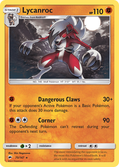 Carta Lycanroc 75/147 do set Burning Shadows — Pokémon TCG | Bynx