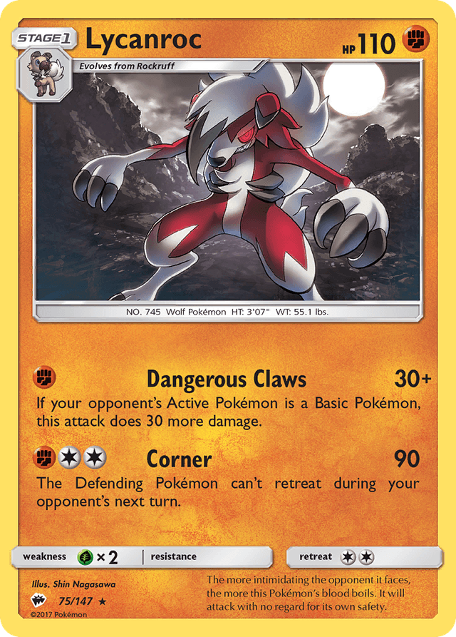 Carta Lycanroc 75/147 do set Burning Shadows — Pokémon TCG | Bynx