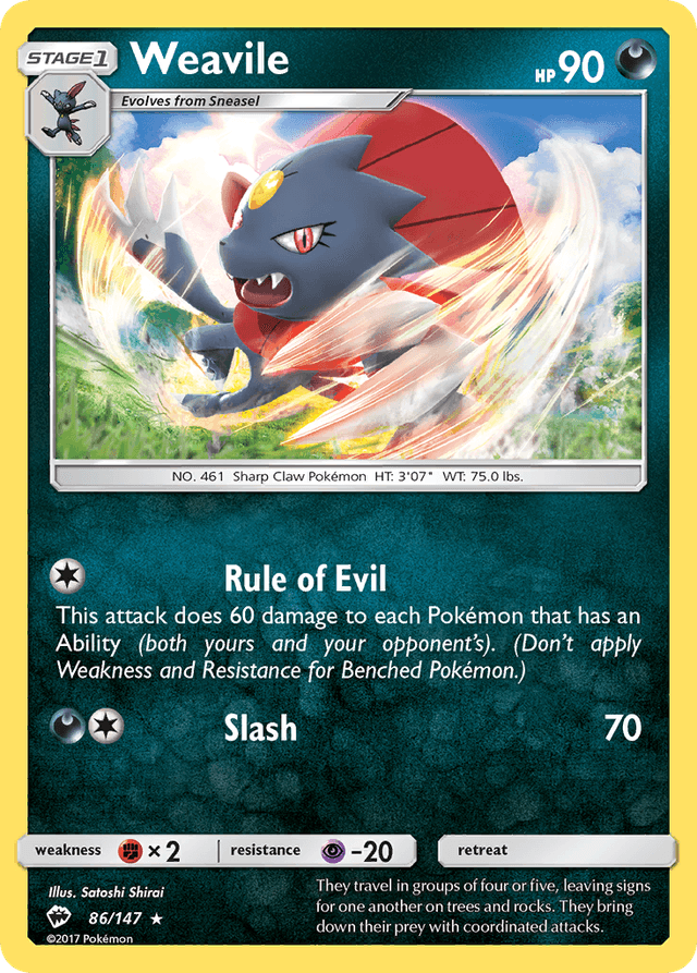 Carta Weavile 86/147 do set Burning Shadows — Pokémon TCG | Bynx