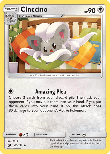 Carta Cinccino 86/111 do set Crimson Invasion — Pokémon TCG | Bynx