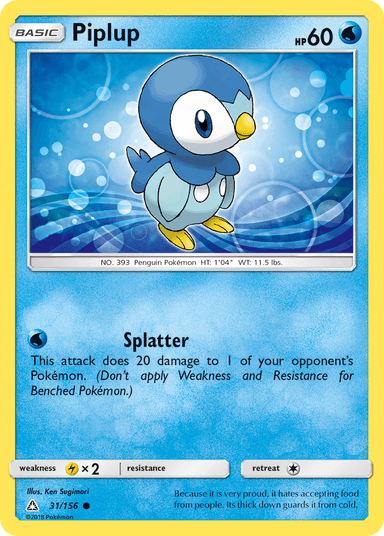 Carta Piplup 31/156 do set Ultra Prism — Pokémon TCG | Bynx