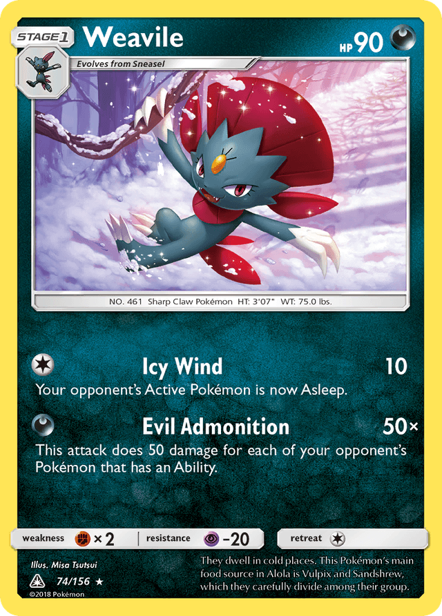 Carta Weavile 74/156 do set Ultra Prism — Pokémon TCG | Bynx