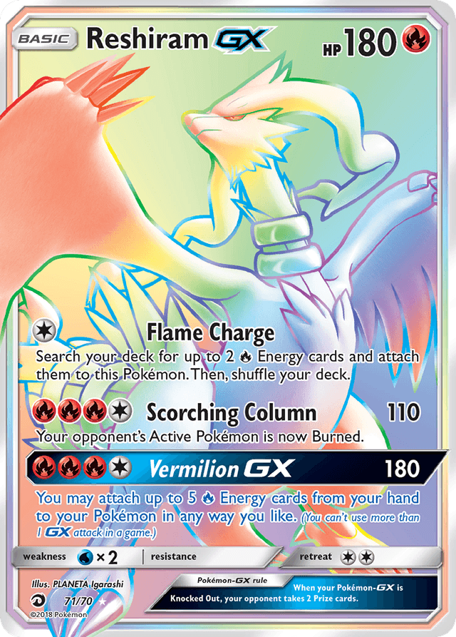 Carta Reshiram-GX 71/70 do set Dragon Majesty — Pokémon TCG | Bynx