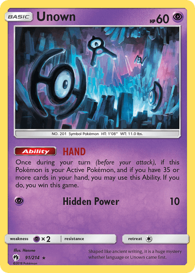Carta Unown 91/214 do set Lost Thunder — Pokémon TCG | Bynx