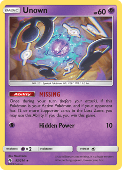 Unown 92 — Lost Thunder